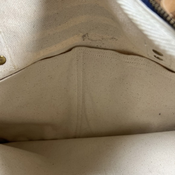 ANTHROPOLOGIE ERIN FLETT CANVAS BAG IVORY Green Blue Leather Double Strap - Picture 7 of 14